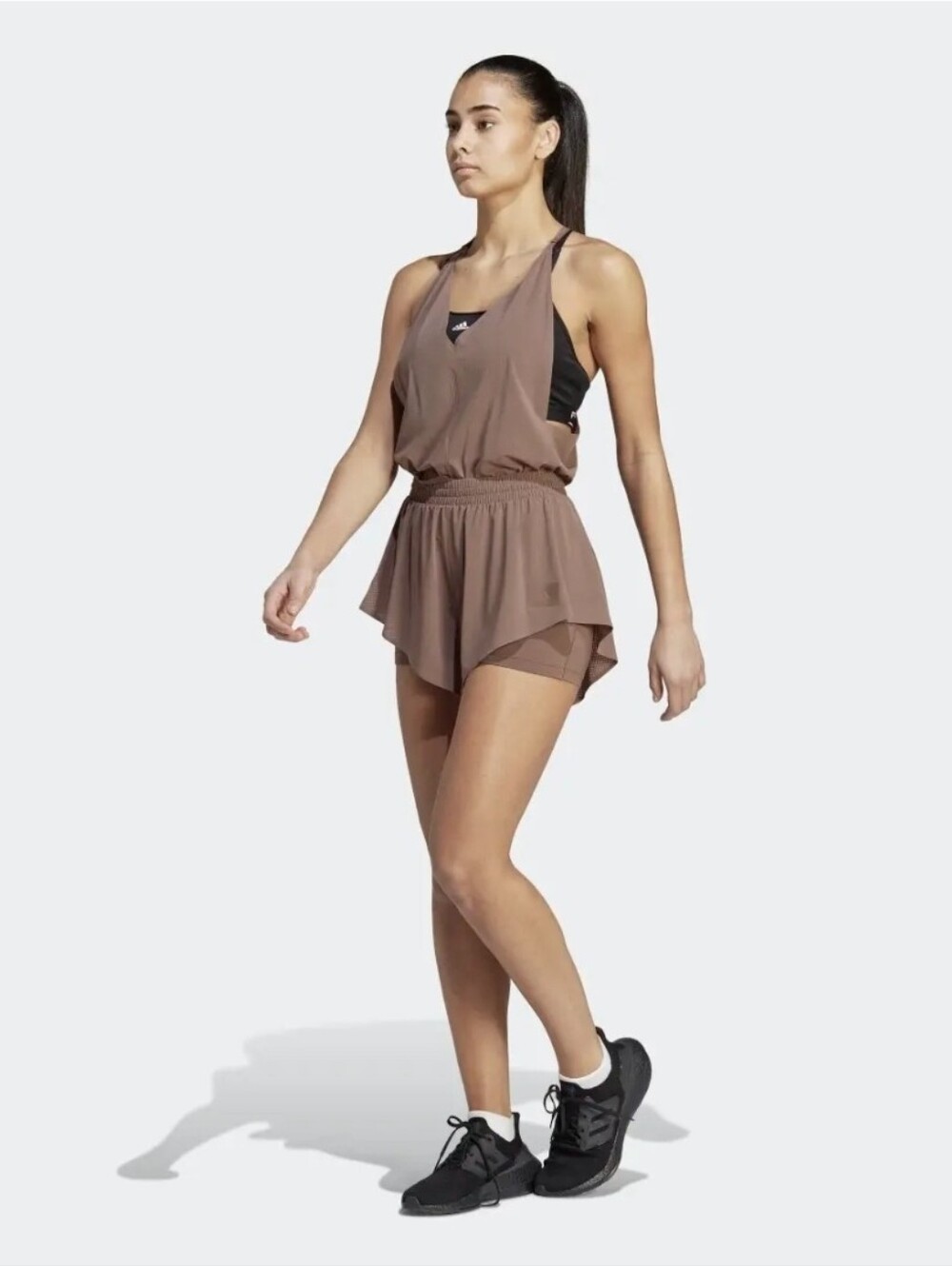 adidas Taupe Layered Athletic Romper